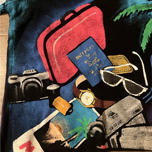 VINTAGE Kolorway USA Hand Painted 3/4 Sleeve Shirt travel passport vacation - Picture 2 of 8